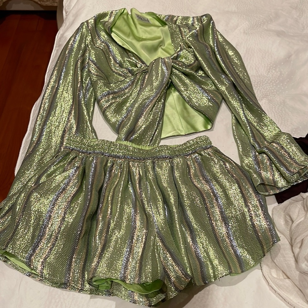 Silk roads metallic green set (both top and shorts